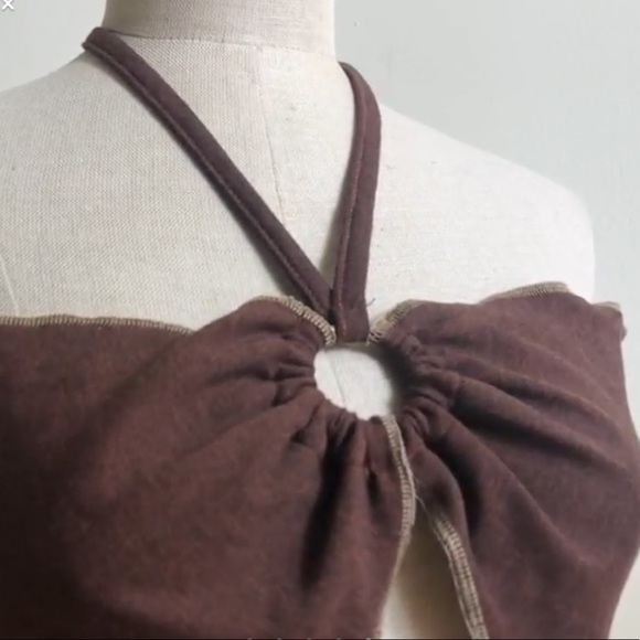 Brown O-Ring bandeau halter top | reworked - Picture 6 of 6